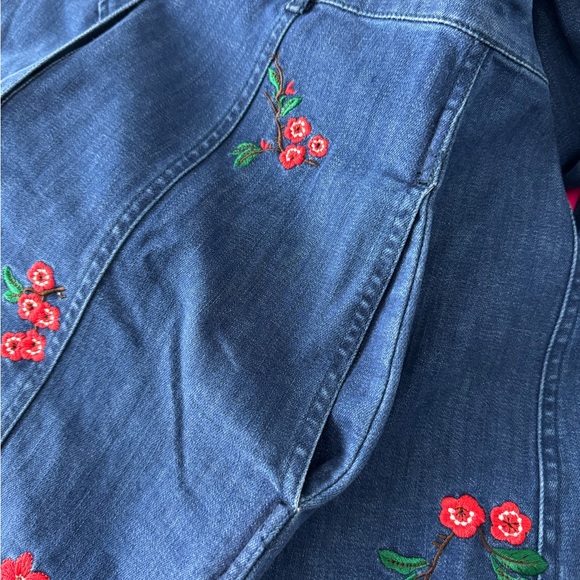 Madewell Embroidered Floral Denim Shirt Dress 2 NWT Pockets - Picture 10 of 12